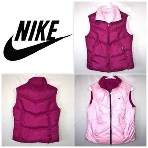Nike Reversible Down Vest Hot Pink/ Light Pink Full Zip Logo Womens M Puffer